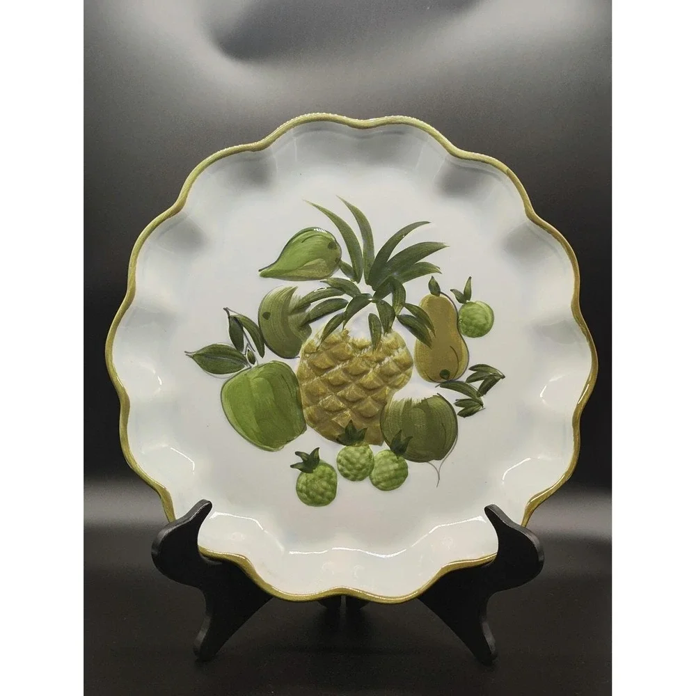 Vintage Los Angeles Pottery Platter Tray Pineapple Fruit Green Retro Apple 13